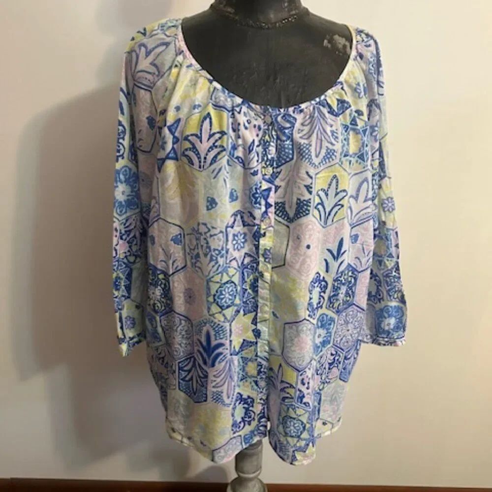 Talbots Pastel floral button-down 3/4 sleeves top, size 3X